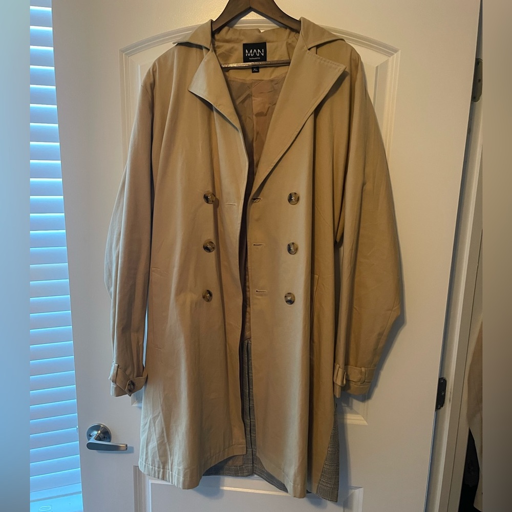Tan & plaid Trench Coat